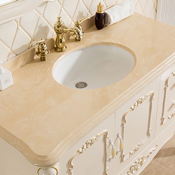 Freestanding Vanity 2 Doors Oval Single Sink Mirror PVC Frame Bathroom Vanity Clearhalo 'Bathroom Remodel & Bathroom Fixtures' 'Bathroom Vanities' 'bathroom_vanities' 'Home Improvement' 'home_improvement' 'home_improvement_bathroom_vanities' 1200x1200_3b114ac2-fa29-4e8e-91f0-12292175f179