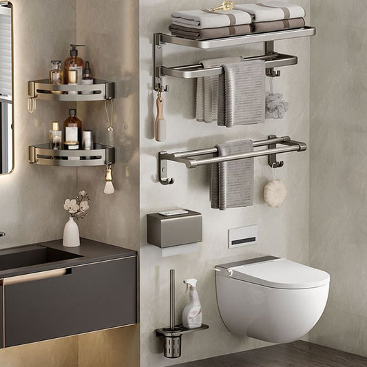 Modern Bath Hardware Set Grey Bath Shelf Paper Holder Bathroom Set Clearhalo 'Bathroom Hardware Sets' 'Bathroom Hardware' 'Bathroom Remodel & Bathroom Fixtures' 'bathroom_hardware_sets' 'Home Improvement' 'home_improvement' 'home_improvement_bathroom_hardware_sets' 1200x1200_3b31e914-125e-4b9d-b946-edbcfab3aa9e