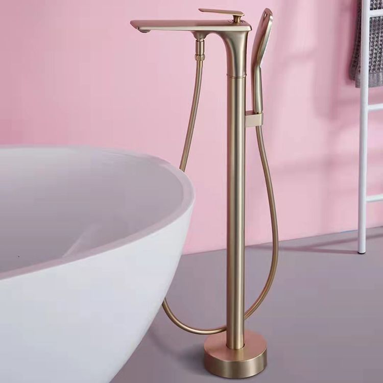 Modern Freestanding Tub Filler Trim Copper with Hand Shower Floor Mount Tub Filler Clearhalo 'Bathroom Remodel & Bathroom Fixtures' 'Bathtub Faucets' 'bathtub_faucets' 'Home Improvement' 'home_improvement' 'home_improvement_bathtub_faucets' 1200x1200_3bc7bbb1-7414-4502-b500-f0a04aa2886c