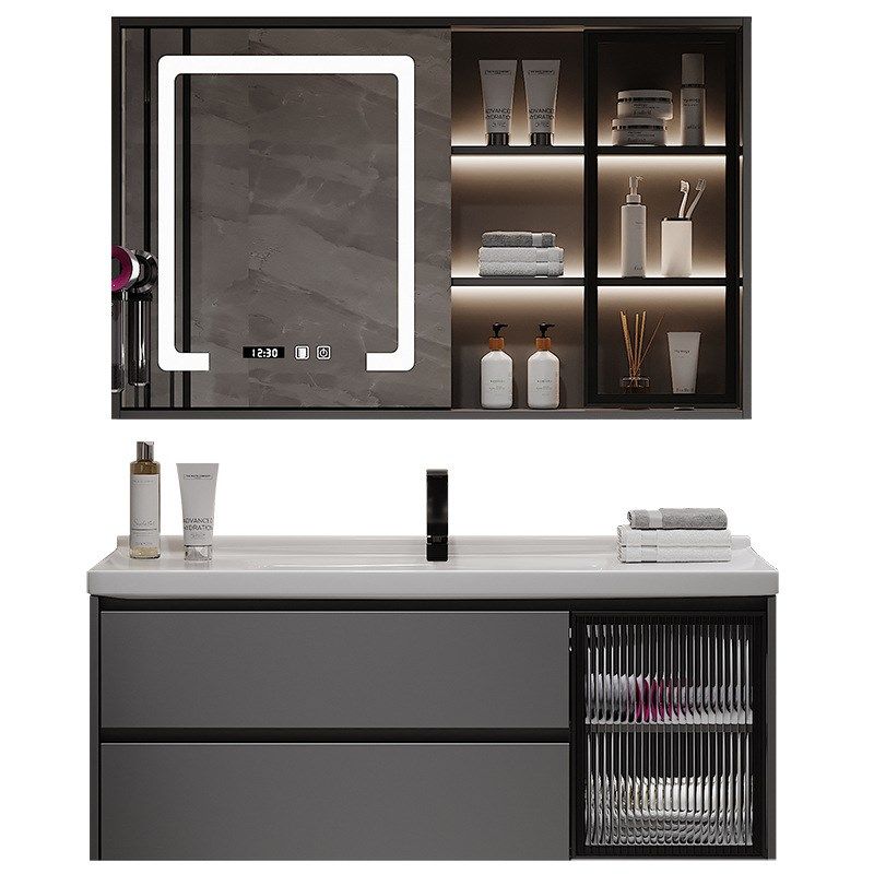 Trendy Bathroom Vanity Wall Mount Open Shelf Single Sink with Soft Close Door Clearhalo 'Bathroom Remodel & Bathroom Fixtures' 'Bathroom Vanities' 'bathroom_vanities' 'Home Improvement' 'home_improvement' 'home_improvement_bathroom_vanities' 1200x1200_3c26760c-0b59-4b27-88be-9938d8fc8a48