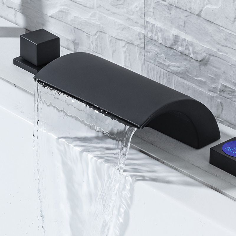 Modern Waterfall Tub Spout 2 Handles Deck Mount Roman Tub Faucet in Black and Chrome Clearhalo 'Bathroom Remodel & Bathroom Fixtures' 'Bathtub Faucets' 'bathtub_faucets' 'Home Improvement' 'home_improvement' 'home_improvement_bathtub_faucets' 1200x1200_3c685efd-87ef-4ff4-a904-b50be2baa571