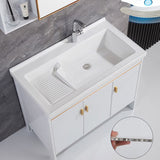 Freestanding White Vanity Rectangular Metal Frame Mirror Single Sink Bath Vanity with Door Clearhalo 'Bathroom Remodel & Bathroom Fixtures' 'Bathroom Vanities' 'bathroom_vanities' 'Home Improvement' 'home_improvement' 'home_improvement_bathroom_vanities' 1200x1200_3cc0e384-948d-4225-99ca-f229982d8de1