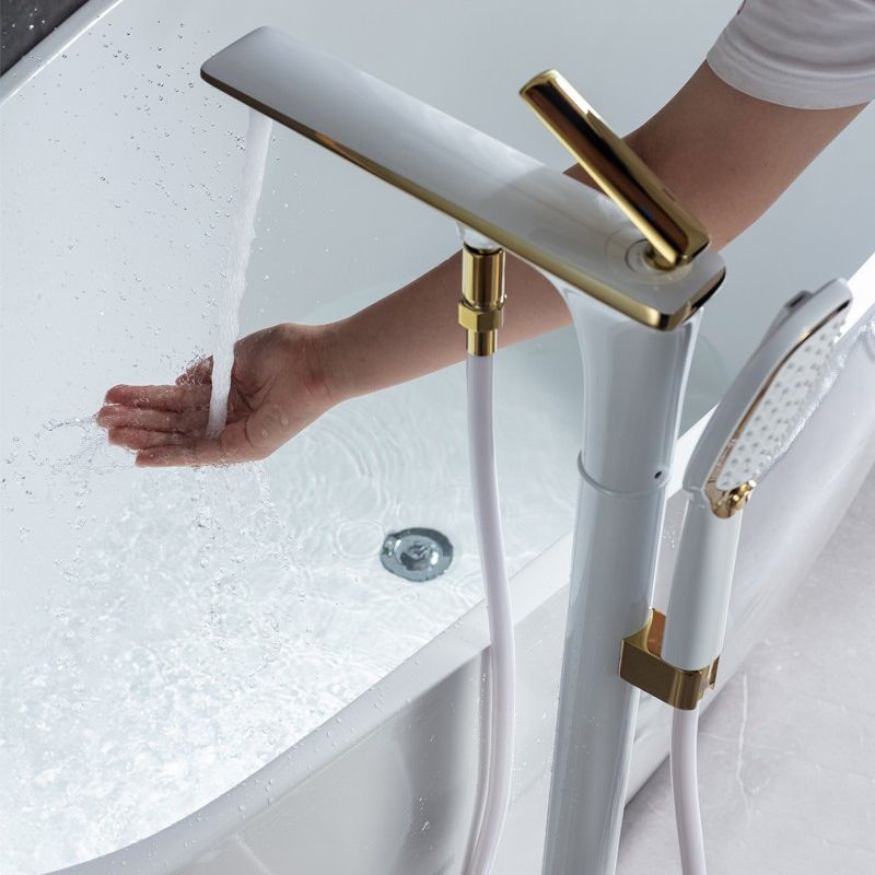 Modern Freestanding Tub Filler Trim Copper with Hand Shower Floor Mount Tub Filler Clearhalo 'Bathroom Remodel & Bathroom Fixtures' 'Bathtub Faucets' 'bathtub_faucets' 'Home Improvement' 'home_improvement' 'home_improvement_bathtub_faucets' 1200x1200_3cc5ad4e-cbd2-430f-8192-2fb020e18878