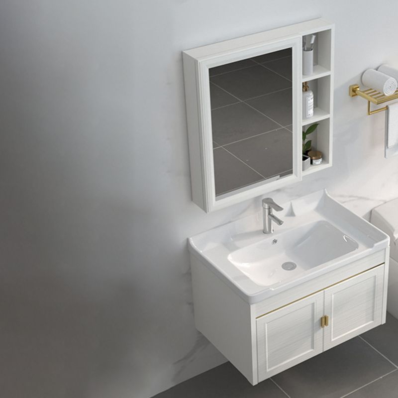 Single Sink Vanity Set Mirror Wall Mount Metal Frame Rectangle Bath Vanity with 2 Doors Clearhalo 'Bathroom Remodel & Bathroom Fixtures' 'Bathroom Vanities' 'bathroom_vanities' 'Home Improvement' 'home_improvement' 'home_improvement_bathroom_vanities' 1200x1200_3cedaf11-4861-47c5-82bc-544d194a1ffa