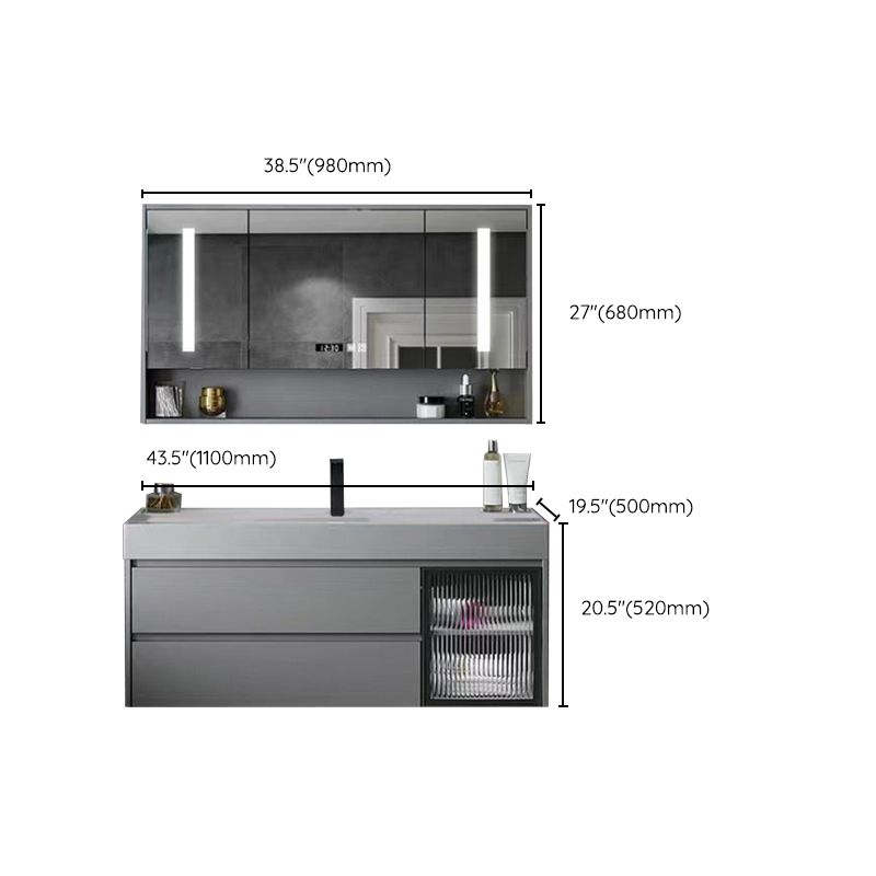 Drawers Bathroom Vanity Metal Single Sink Grey Rectangle Wall Mount Vanity Set with Mirror Clearhalo 'Bathroom Remodel & Bathroom Fixtures' 'Bathroom Vanities' 'bathroom_vanities' 'Home Improvement' 'home_improvement' 'home_improvement_bathroom_vanities' 1200x1200_3cf40963-be8a-4ece-afc4-040f48510f6a