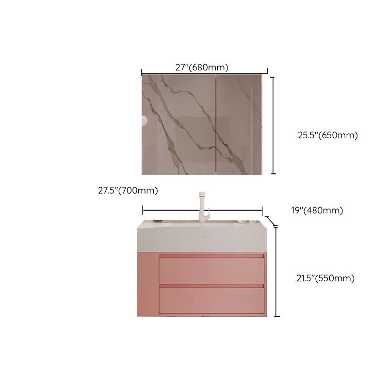 Rectangular Pink Wall Mounted Standard Wood Open Console with Sink Set Clearhalo 'Bathroom Remodel & Bathroom Fixtures' 'Bathroom Vanities' 'bathroom_vanities' 'Home Improvement' 'home_improvement' 'home_improvement_bathroom_vanities' 1200x1200_3d56be1b-56cb-4c0f-8473-7039f533ad0b