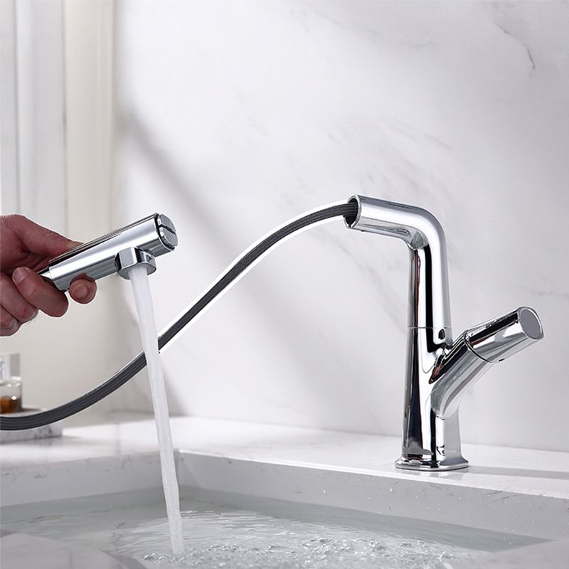 Centerset Lavatory Faucet Contemporary Pull-out Faucet with One Knob Handle Clearhalo 'bathroom_sink_faucets' 'Conjunta de Baño y Conjunta de Grifo' 'Coronamiento de Baño y Dispositivo de Baño' 'Grifo del lavabo del baño' 'Hogar' 'home_improvement' 'home_improvement_bathroom_sink_faucets' 'Mejoras para el hogar' 1200x1200_3d574c2d-9929-48e2-a47e-358e8d5fc823