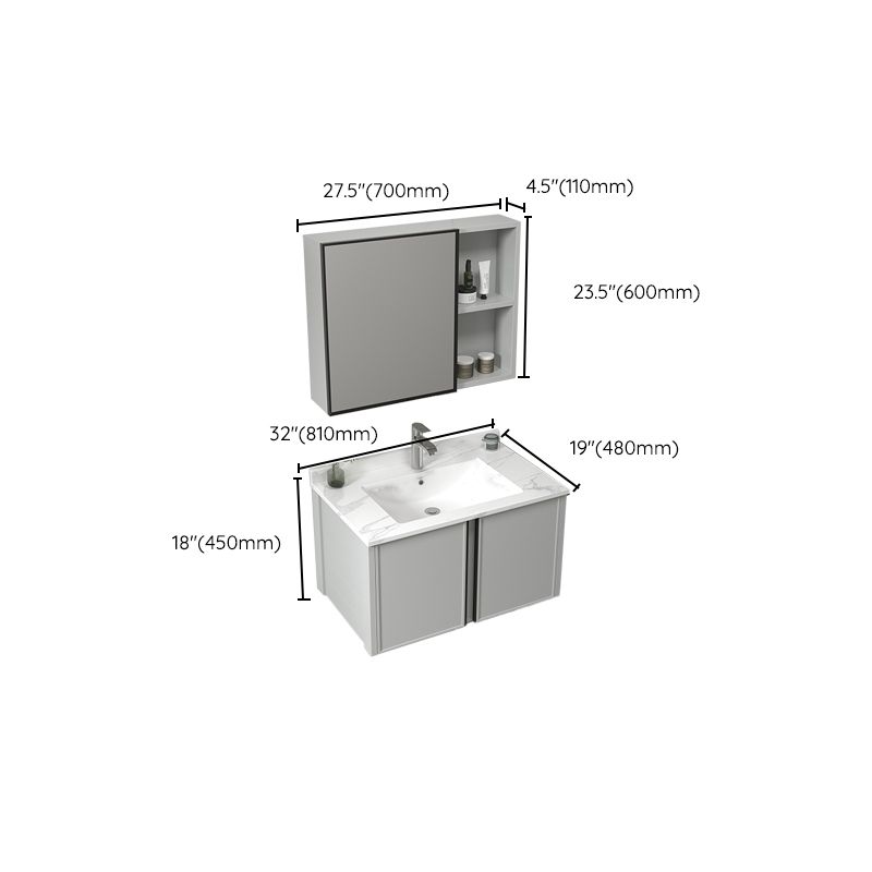 Modern Gray Bath Vanity Metal Frame Single Rectangular Wall Mount Sink Vanity Clearhalo 'Bathroom Remodel & Bathroom Fixtures' 'Bathroom Vanities' 'bathroom_vanities' 'Home Improvement' 'home_improvement' 'home_improvement_bathroom_vanities' 1200x1200_3d921c70-8712-4f94-a15e-0d76046d0cbe