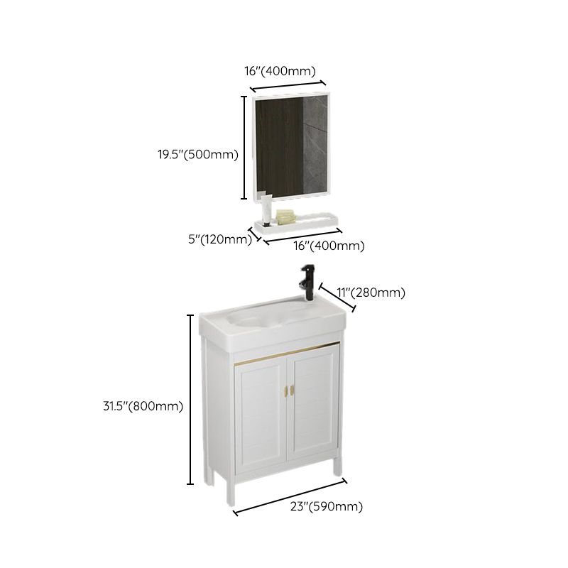 Single Sink Bath Vanity Set White Oval Metal 2 Doors Bathroom Vanity with Mirror Clearhalo 'Bathroom Remodel & Bathroom Fixtures' 'Bathroom Vanities' 'bathroom_vanities' 'Home Improvement' 'home_improvement' 'home_improvement_bathroom_vanities' 1200x1200_3d9a3601-7279-4d06-bd0b-7ed0365ca9ef