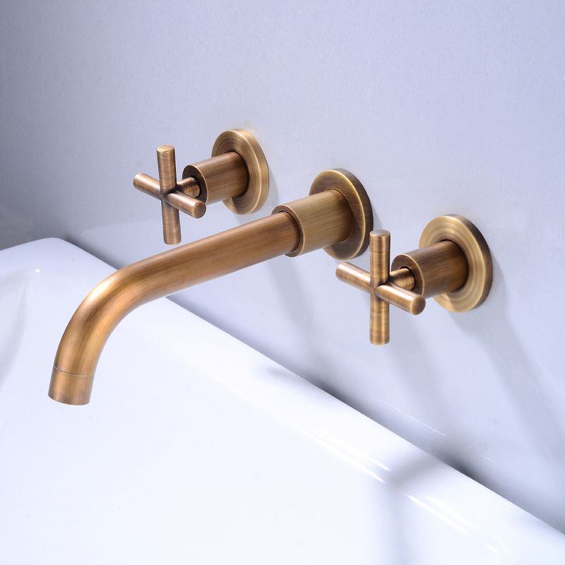 Industrial Wall Mounted Bathroom Faucet Vintage 2-Handle Sink Faucet Clearhalo 'Accueil' 'Amélioration Domiciliaire' 'bathroom_sink_faucets' 'Ensembles de Lavabo & de Robinet de Toilette' 'home_improvement' 'home_improvement_bathroom_sink_faucets' 'Robinet de Lavabo de Salle de Bain' 'Rénovation et Équipement de Salle de Bain' 1200x1200_3dcd0d91-9b0b-4eb6-bcbc-f8df73bd1246