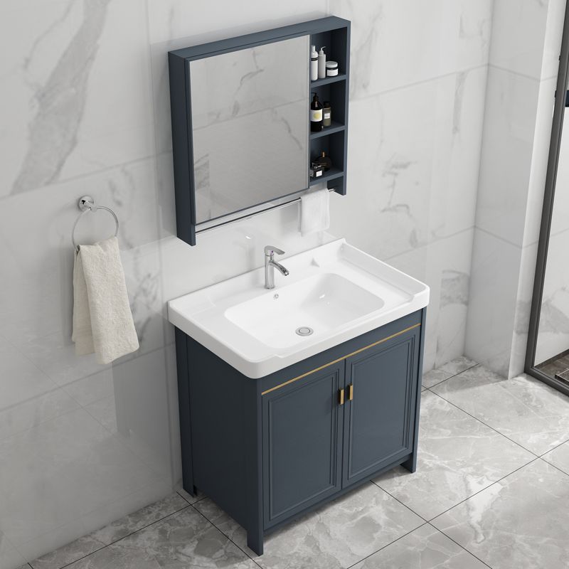 Single Blue Freestanding Bathroom Vanity Modern Metal Base Bath Vanity Clearhalo 'Bathroom Remodel & Bathroom Fixtures' 'Bathroom Vanities' 'bathroom_vanities' 'Home Improvement' 'home_improvement' 'home_improvement_bathroom_vanities' 1200x1200_3dd2da9c-8047-42eb-8fb7-ecd99182c74d