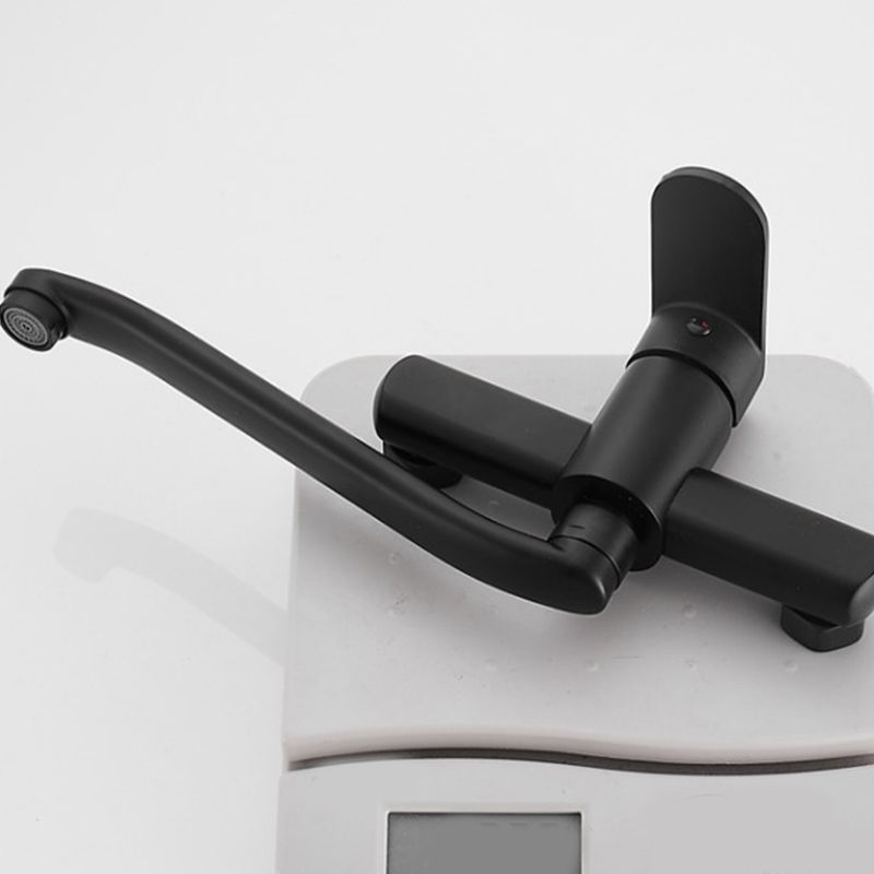 Low Arc Tub Filler Black Swivel Single Lever Handle Wall-Mounted Copper Tub Filler Clearhalo 'Bathroom Remodel & Bathroom Fixtures' 'Bathtub Faucets' 'bathtub_faucets' 'Home Improvement' 'home_improvement' 'home_improvement_bathtub_faucets' 1200x1200_3e0fa157-7e96-416b-b6d0-0d1f502b4354