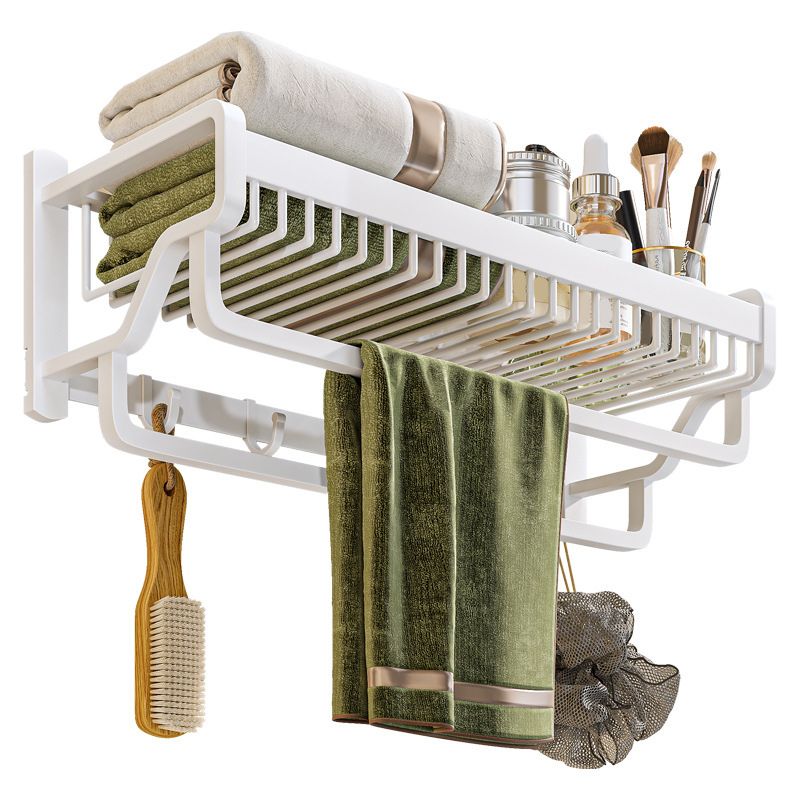 Modern White Finish Bathroom Accessory Set with Bath Shelf/Towel Bar/Robe Hooks Clearhalo 'Bathroom Hardware Sets' 'Bathroom Hardware' 'Bathroom Remodel & Bathroom Fixtures' 'bathroom_hardware_sets' 'Home Improvement' 'home_improvement' 'home_improvement_bathroom_hardware_sets' 1200x1200_3e3a539a-4393-4113-b53c-345f652e46a1