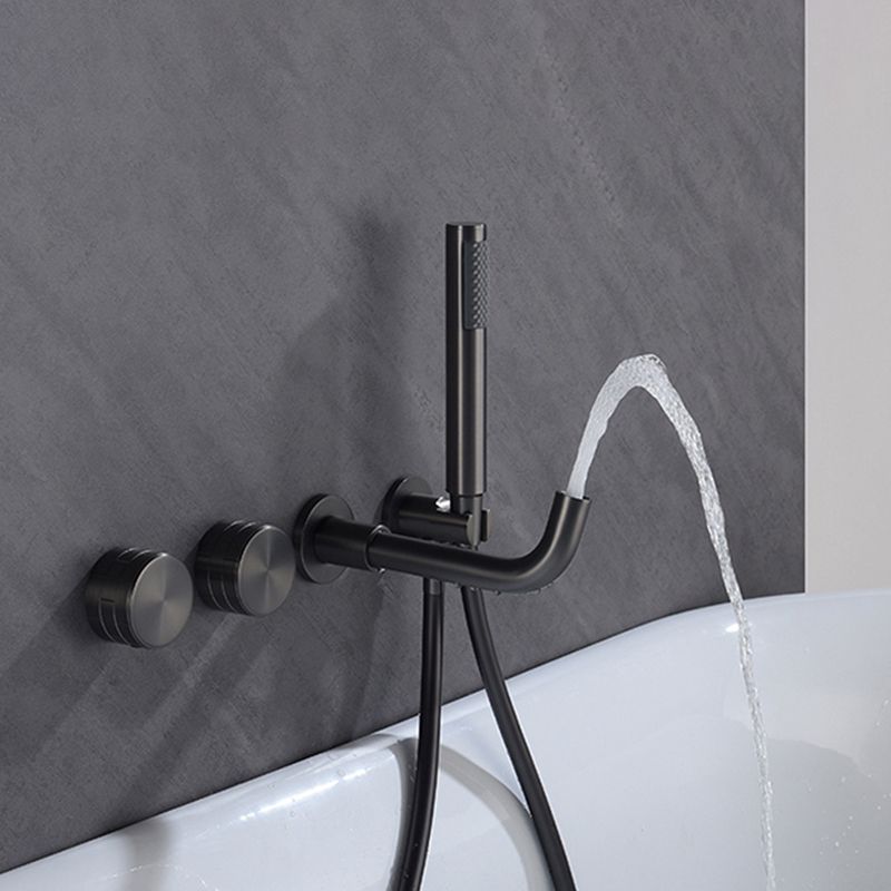 Modern Wall Mounted Metal Tub Filler Trim Low Arc Bathroom Faucet Clearhalo 'Bathroom Remodel & Bathroom Fixtures' 'Bathtub Faucets' 'bathtub_faucets' 'Home Improvement' 'home_improvement' 'home_improvement_bathtub_faucets' 1200x1200_3f043dcd-0b84-4117-9a9d-61b14cd6764d