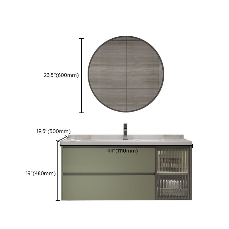 Waterproof Vanity Green Wood Frame Single Sink Drawers Mirror Wall-Mounted Vanity Clearhalo 'Bathroom Remodel & Bathroom Fixtures' 'Bathroom Vanities' 'bathroom_vanities' 'Home Improvement' 'home_improvement' 'home_improvement_bathroom_vanities' 1200x1200_3f24b0af-e97c-4360-882e-ba7ebb34b4e5