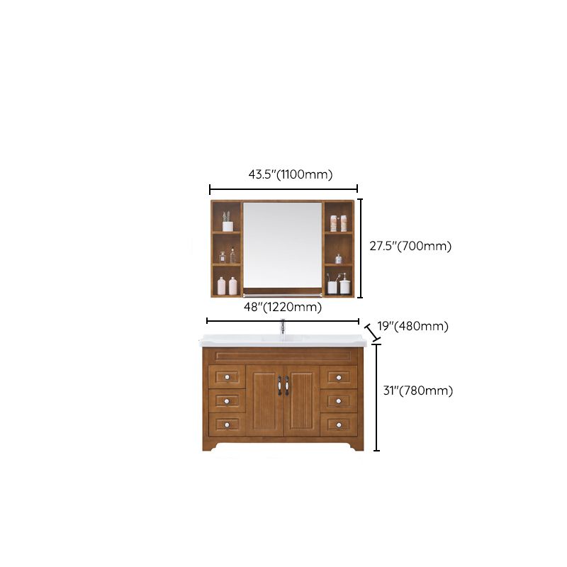 Wood Traditional Sink Vanity Freestanding Bathroom Vanity with Mirror Clearhalo 'Bathroom Remodel & Bathroom Fixtures' 'Bathroom Vanities' 'bathroom_vanities' 'Home Improvement' 'home_improvement' 'home_improvement_bathroom_vanities' 1200x1200_3f2a5a12-0deb-4aac-b70a-639a0f57d5bd