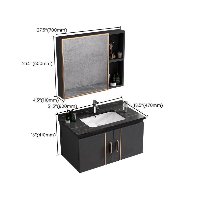 Single Glam Bathroom Vanity Dark Gray Rectangular Wall Mount Vanity Set Clearhalo 'Bathroom Remodel & Bathroom Fixtures' 'Bathroom Vanities' 'bathroom_vanities' 'Home Improvement' 'home_improvement' 'home_improvement_bathroom_vanities' 1200x1200_3f9ca2b2-6d2c-4892-9370-6a3c305729f2