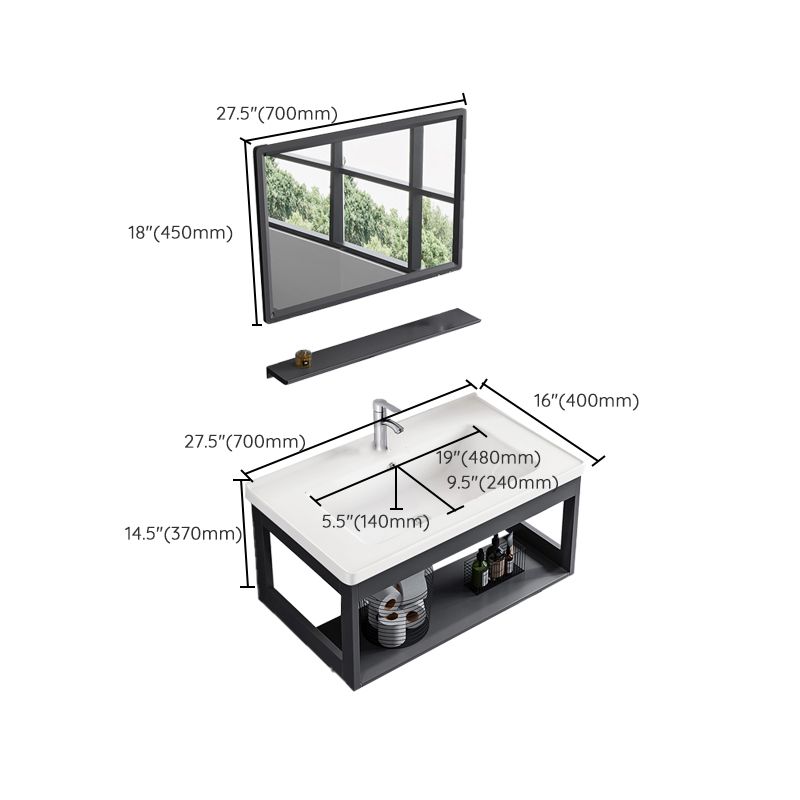 Bathroom Vanity Set Wall Mounted Storage Shelf Ceramic Sink Mirror Vanity Sink with Faucet Clearhalo 'Bathroom Remodel & Bathroom Fixtures' 'Bathroom Vanities' 'bathroom_vanities' 'Home Improvement' 'home_improvement' 'home_improvement_bathroom_vanities' 1200x1200_404946a7-8f94-4bc0-b9c3-89093774c8e5