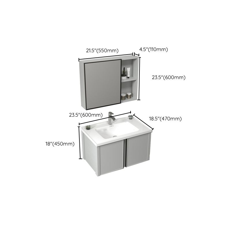 Modern Gray Bath Vanity Metal Frame Single Rectangular Wall Mount Sink Vanity Clearhalo 'Bathroom Remodel & Bathroom Fixtures' 'Bathroom Vanities' 'bathroom_vanities' 'Home Improvement' 'home_improvement' 'home_improvement_bathroom_vanities' 1200x1200_40b9489c-d185-4f13-a9e4-79f4731d9ed8