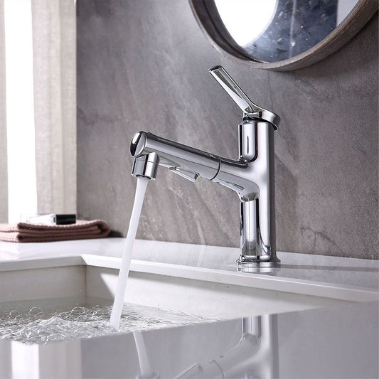 Contemporary Single Handle Faucet Pull-out Sink Faucet with Lever Handle Clearhalo 'Bathroom Remodel & Bathroom Fixtures' 'Bathroom Sink Faucets' 'Bathroom Sinks & Faucet Components' 'bathroom_sink_faucets' 'Home Improvement' 'home_improvement' 'home_improvement_bathroom_sink_faucets' 1200x1200_40e3ca6c-3692-4363-b866-79047dd48de1