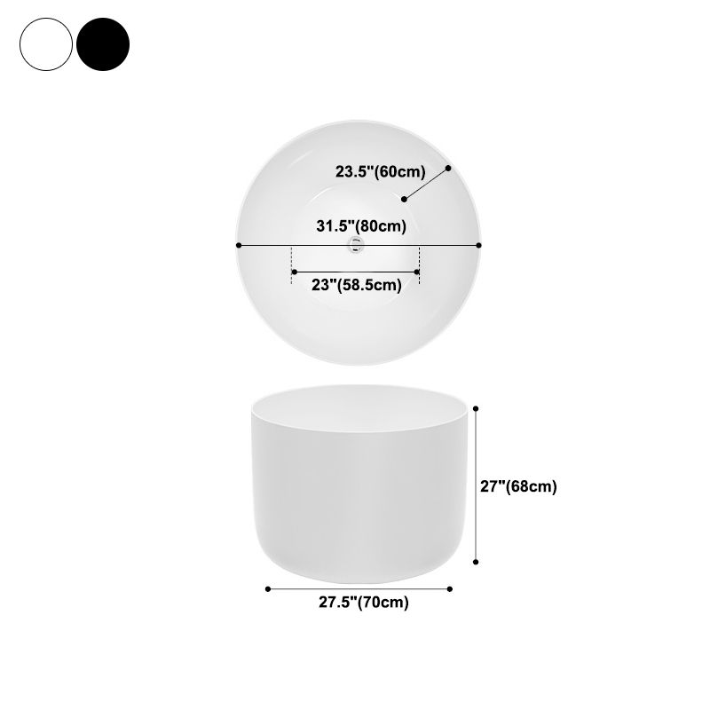 Modern Round Acrylic Bath Tub 26.77" H Freestanding Bathtub for Home Clearhalo 'Bathroom Remodel & Bathroom Fixtures' 'Bathtubs' 'Home Improvement' 'home_improvement' 'home_improvement_bathtubs' 'Showers & Bathtubs' 1200x1200_40f72c0b-2614-4c75-bf89-a65277f36ef8