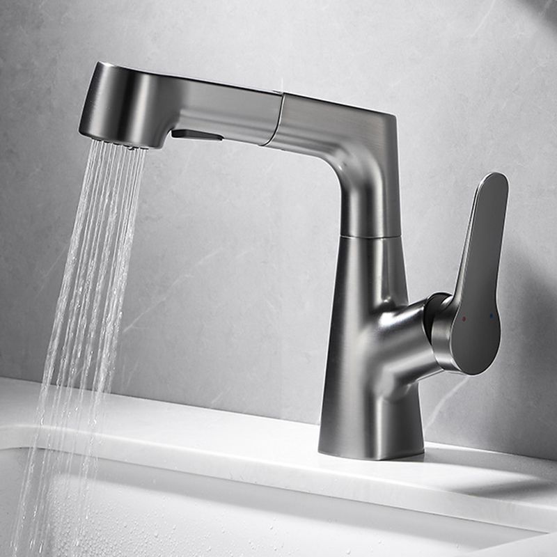 1-Handle Brushed Nickel Widespread Faucet Single Hole Bathroom Vessel Faucet with Brass Clearhalo 'Bathroom Remodel & Bathroom Fixtures' 'Bathroom Sink Faucets' 'Bathroom Sinks & Faucet Components' 'bathroom_sink_faucets' 'Home Improvement' 'home_improvement' 'home_improvement_bathroom_sink_faucets' 1200x1200_424e7e44-f10e-4051-a19d-d3ac361bab02