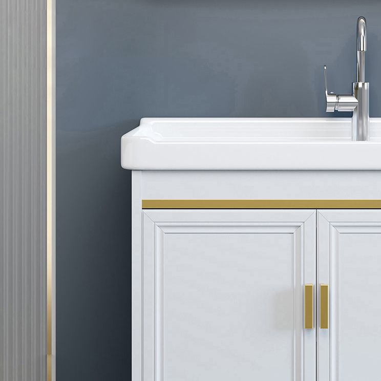 White Bathroom Vanity Metal Frame Single Sink Rectangular Freestanding Vanity with Mirror Clearhalo 'Bathroom Remodel & Bathroom Fixtures' 'Bathroom Vanities' 'bathroom_vanities' 'Home Improvement' 'home_improvement' 'home_improvement_bathroom_vanities' 1200x1200_43105566-7d43-43fa-aa7e-9292447ab5f8