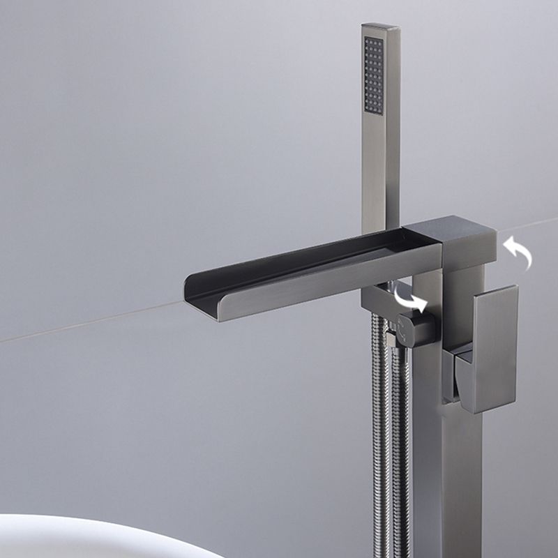 Modern Style Freestanding Tub Filler Floor Mount Freestanding Tub Filler with Hand Shower Clearhalo 'Bathroom Remodel & Bathroom Fixtures' 'Bathtub Faucets' 'bathtub_faucets' 'Home Improvement' 'home_improvement' 'home_improvement_bathtub_faucets' 1200x1200_4388517a-21f9-4f14-bba9-5cee91e37f1f