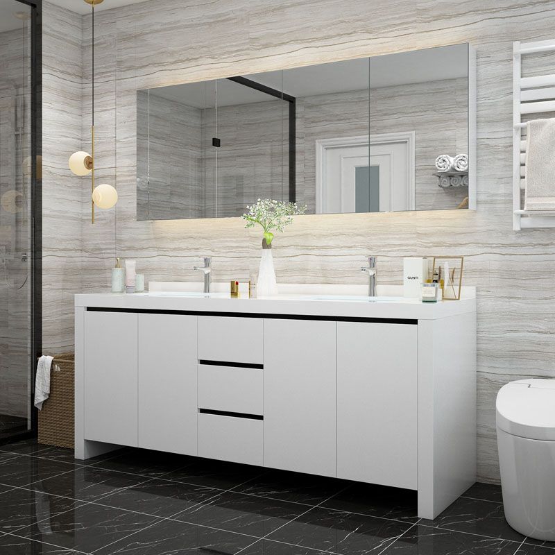 Modern White Wood Sink Vanity Faucet Included with Mirror for Bathroom Clearhalo 'Bathroom Remodel & Bathroom Fixtures' 'Bathroom Vanities' 'bathroom_vanities' 'Home Improvement' 'home_improvement' 'home_improvement_bathroom_vanities' 1200x1200_4400733a-0f75-457a-8e80-d62ab16f3590