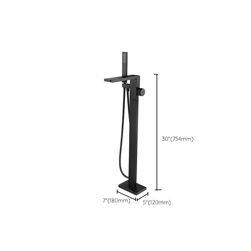 Freestanding Tub Filler Black Brass Single Knob Handle Fixed Tub Filler with Handshower Clearhalo 'Bathroom Remodel & Bathroom Fixtures' 'Bathtub Faucets' 'bathtub_faucets' 'Home Improvement' 'home_improvement' 'home_improvement_bathtub_faucets' 1200x1200_44057fa2-f644-4057-9af4-c559ca4654a8