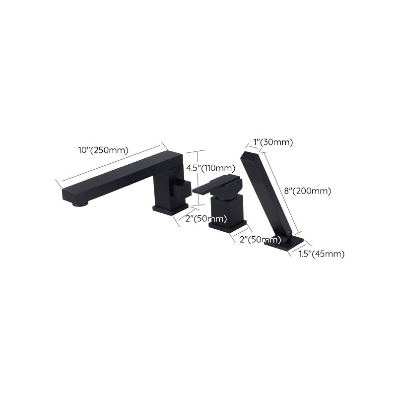 Modern Deck Mounted Metal Freestanding Tub Filler Low Arc Freestanding Faucet in Black Clearhalo 'Bathroom Remodel & Bathroom Fixtures' 'Bathtub Faucets' 'bathtub_faucets' 'Home Improvement' 'home_improvement' 'home_improvement_bathtub_faucets' 1200x1200_4407a1da-28f7-48ed-a2da-465d36d3442f