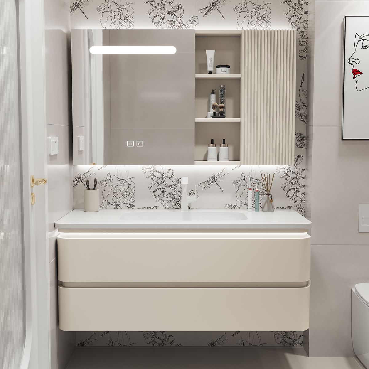 Wall Mount Modern Bathroom Vanity Set with Mirror Faucet Sink Clearhalo 'Bathroom Remodel & Bathroom Fixtures' 'Bathroom Vanities' 'bathroom_vanities' 'Home Improvement' 'home_improvement' 'home_improvement_bathroom_vanities' 1200x1200_441c5511-4362-43c3-87a1-56a6057b1a28
