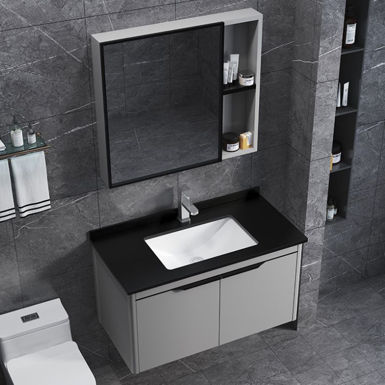Single Sink Bathroom Vanity Modern Metal Base Rectangular Wall Mount Vanity Set Clearhalo 'Bathroom Remodel & Bathroom Fixtures' 'Bathroom Vanities' 'bathroom_vanities' 'Home Improvement' 'home_improvement' 'home_improvement_bathroom_vanities' 1200x1200_44909d66-3a22-41b5-aae8-1da9680dae3c