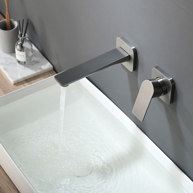 Modern Wall Mounted Bathroom Faucet Lever Handle Low Arc 2 Hole Faucets Clearhalo 'bathroom_sink_faucets' 'Conjunta de Baño y Conjunta de Grifo' 'Coronamiento de Baño y Dispositivo de Baño' 'Grifo del lavabo del baño' 'Hogar' 'home_improvement' 'home_improvement_bathroom_sink_faucets' 'Mejoras para el hogar' 1200x1200_44a028ee-fbc3-4aa3-8eb1-a2431c47a04b