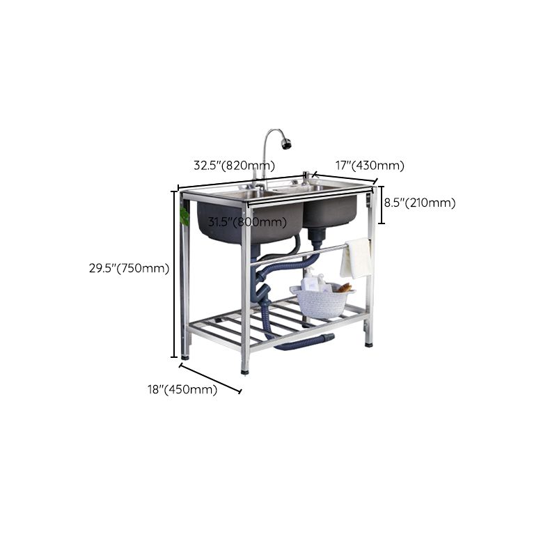 2-Bowl Sink Stainless Steel Kitchen Sink with Drain Assembly and Base Clearhalo 'Home Improvement' 'home_improvement' 'home_improvement_kitchen_sinks' 'Kitchen Remodel & Kitchen Fixtures' 'Kitchen Sinks & Faucet Components' 'Kitchen Sinks' 'kitchen_sinks' 1200x1200_460e0f19-81df-4964-bd33-36ab120e0165