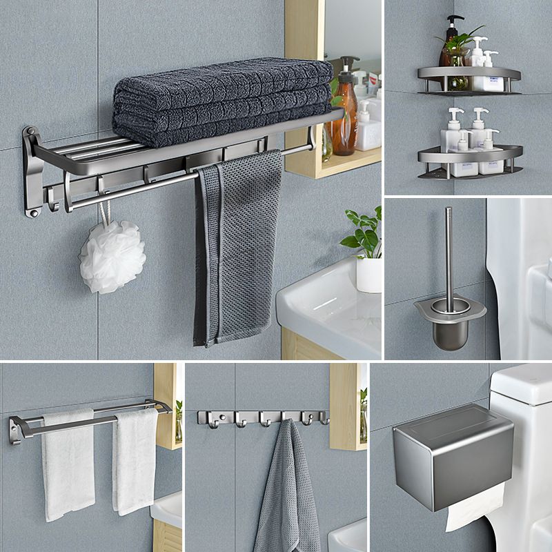 Contemporary Metal 5 - Piece Bathroom Accessory Set with Bath Shelf Clearhalo 'Bathroom Hardware Sets' 'Bathroom Hardware' 'Bathroom Remodel & Bathroom Fixtures' 'bathroom_hardware_sets' 'Home Improvement' 'home_improvement' 'home_improvement_bathroom_hardware_sets' 1200x1200_4638e4d4-a637-442f-9bea-6c8d3b1378af