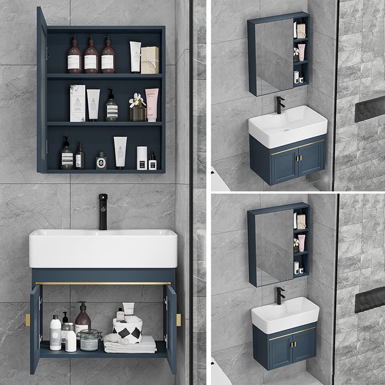 Rectangular Vanity Single Sink Faucet Wall-Mounted Blue Mirror Metal Frame Bath Vanity Clearhalo 'Bathroom Remodel & Bathroom Fixtures' 'Bathroom Vanities' 'bathroom_vanities' 'Home Improvement' 'home_improvement' 'home_improvement_bathroom_vanities' 1200x1200_4682fada-6ab9-45dc-9e30-059be396c834