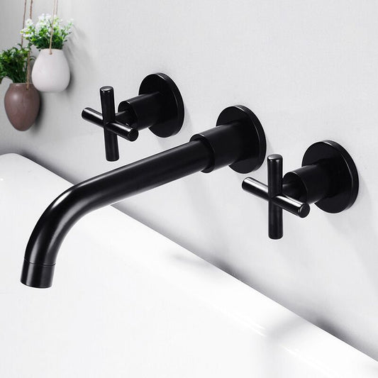 Modern Widespread Wall Mounted Bathroom Sink Faucet Cross Handles Widespread Sink Faucet Clearhalo 'Bathroom Remodel & Bathroom Fixtures' 'Bathroom Sink Faucets' 'Bathroom Sinks & Faucet Components' 'bathroom_sink_faucets' 'Home Improvement' 'home_improvement' 'home_improvement_bathroom_sink_faucets' 1200x1200_46846c45-463a-47a1-8f5c-9fa8373cb445