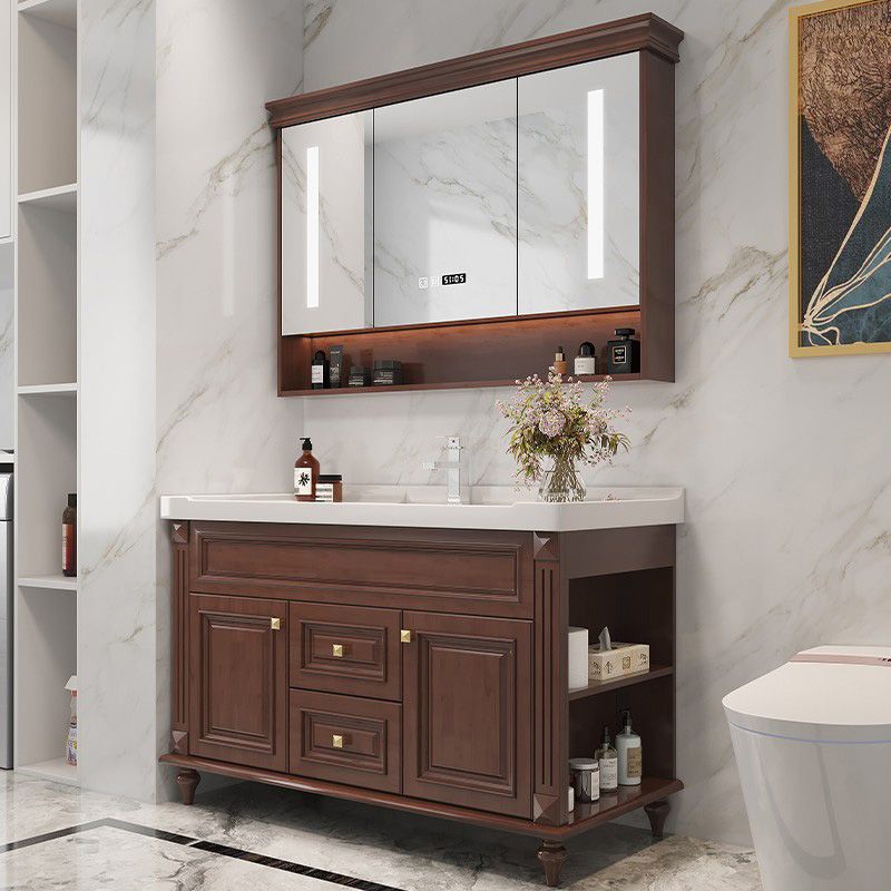 Single Sink Modern Freestanding Bathroom Sink Vanity with Mirror Clearhalo 'Bathroom Remodel & Bathroom Fixtures' 'Bathroom Vanities' 'bathroom_vanities' 'Home Improvement' 'home_improvement' 'home_improvement_bathroom_vanities' 1200x1200_468b5bda-1090-435b-87fe-9b8f304920cf