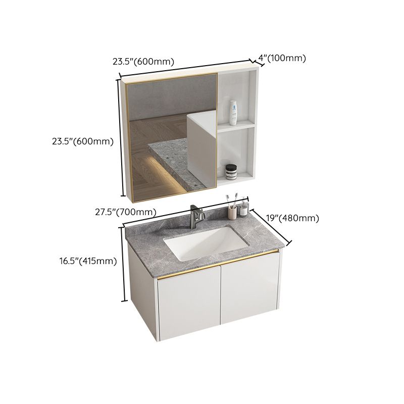 White Metal Frame Vanity 2 Doors Wall Mount Single Sink Mirror Faucet Rectangular Vanity Clearhalo 'Bathroom Remodel & Bathroom Fixtures' 'Bathroom Vanities' 'bathroom_vanities' 'Home Improvement' 'home_improvement' 'home_improvement_bathroom_vanities' 1200x1200_468de1c4-dd2f-4ab0-814e-f85a92681207