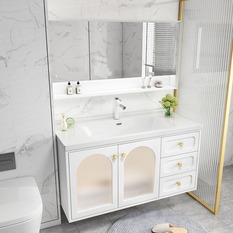 Glam Sink Vanity Single White Rectangular Ceramic Top Bathroom Vanity Clearhalo 'Bathroom Remodel & Bathroom Fixtures' 'Bathroom Vanities' 'bathroom_vanities' 'Home Improvement' 'home_improvement' 'home_improvement_bathroom_vanities' 1200x1200_469d9dd8-966f-4868-93cb-47b9de3b633f