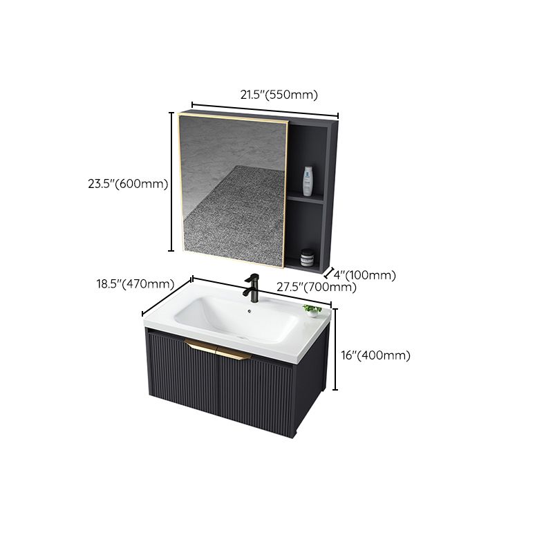 Glam Bath Vanity Single Sink Wall Mounted Metal Frame 2 Doors Mirror Grey Vanity Clearhalo 'Bathroom Remodel & Bathroom Fixtures' 'Bathroom Vanities' 'bathroom_vanities' 'Home Improvement' 'home_improvement' 'home_improvement_bathroom_vanities' 1200x1200_47bbb44c-c04c-4450-bdc5-dd58ff8ffb17