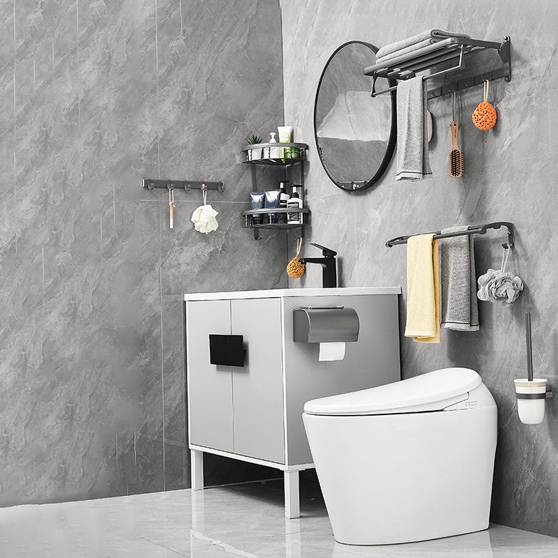 Gray 6/7-Piece Modern Bathroom Accessory Set Bath Shelf/Robe Hooks/Towel Bar Included Clearhalo 'Bathroom Hardware Sets' 'Bathroom Hardware' 'Bathroom Remodel & Bathroom Fixtures' 'bathroom_hardware_sets' 'Home Improvement' 'home_improvement' 'home_improvement_bathroom_hardware_sets' 1200x1200_48066f92-1071-41ff-b33b-f71d93bb210b