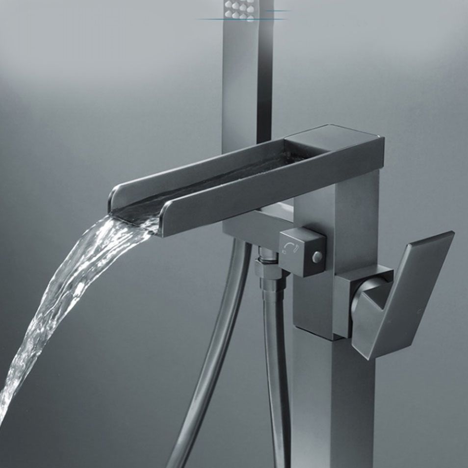 Floor Mounted Metal Freestanding Tub Filler Single Handle Waterfall Freestanding Faucet Clearhalo 'Bathroom Remodel & Bathroom Fixtures' 'Bathtub Faucets' 'bathtub_faucets' 'Home Improvement' 'home_improvement' 'home_improvement_bathtub_faucets' 1200x1200_482a18ad-975f-4872-81f8-10fb44fad7ff