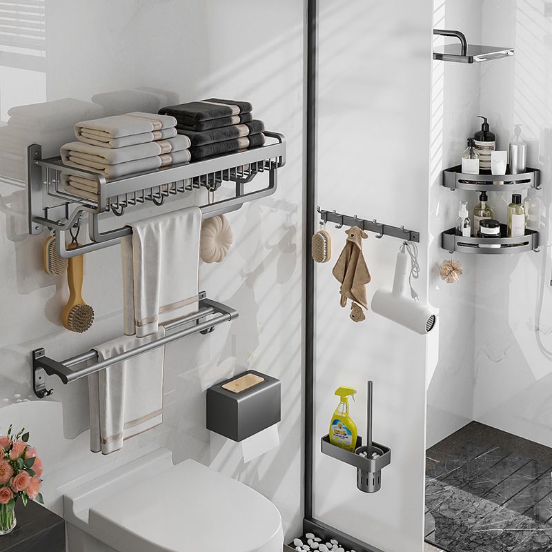 Modern Metal Bathroom Accessory Set Polished Sliver Bath Shelf/Paper Holder/Robe Hooks Clearhalo 'Bathroom Hardware Sets' 'Bathroom Hardware' 'Bathroom Remodel & Bathroom Fixtures' 'bathroom_hardware_sets' 'Home Improvement' 'home_improvement' 'home_improvement_bathroom_hardware_sets' 1200x1200_485da9cf-ab99-4701-b029-6e4a96acf510