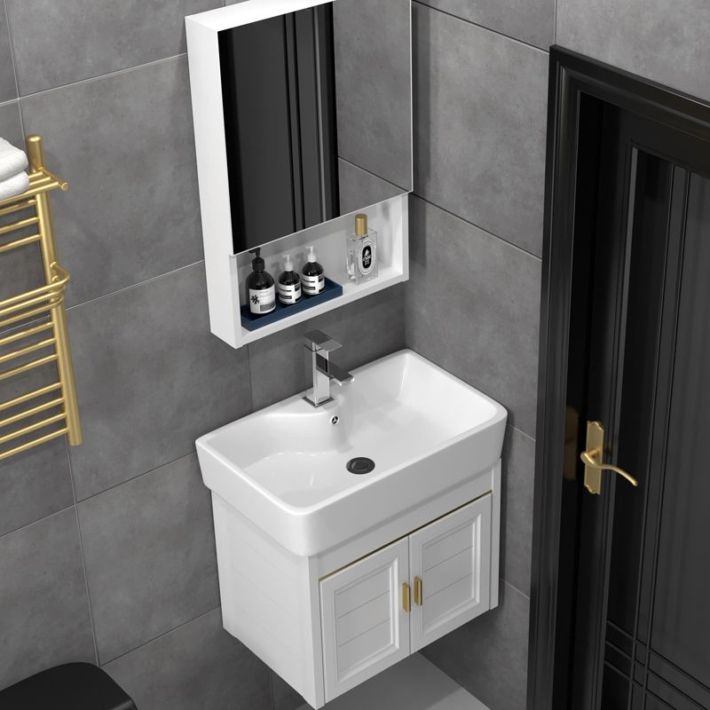 Glam Metal Base Vanity Set Single-Sink Rectangular Wall Mount Vanity Set Clearhalo 'Bathroom Remodel & Bathroom Fixtures' 'Bathroom Vanities' 'bathroom_vanities' 'Home Improvement' 'home_improvement' 'home_improvement_bathroom_vanities' 1200x1200_48a259db-5030-4e37-a44b-9aa040a53fda