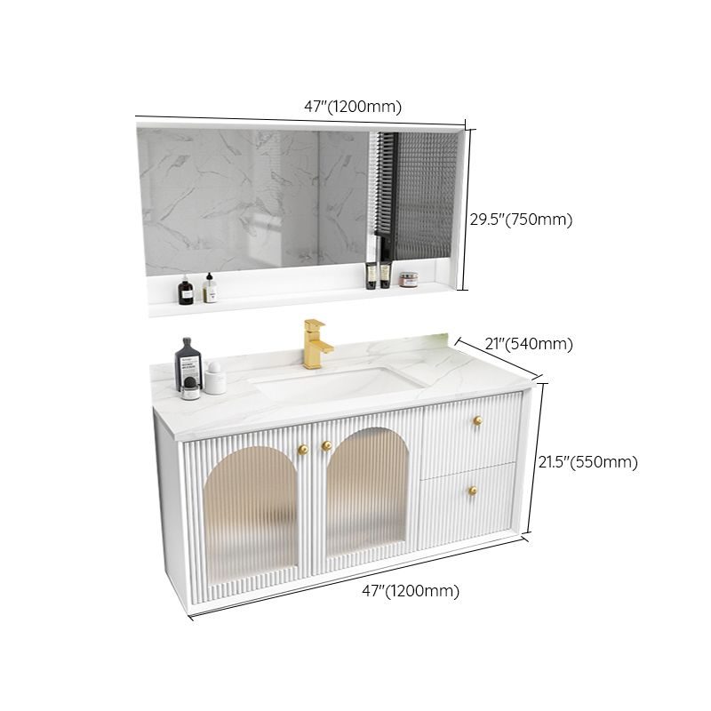 Waterproof Bathroom Vanity Rectangle Single Sink Wood Frame Wall-Mounted Drawers Vanity Clearhalo 'Bathroom Remodel & Bathroom Fixtures' 'Bathroom Vanities' 'bathroom_vanities' 'Home Improvement' 'home_improvement' 'home_improvement_bathroom_vanities' 1200x1200_48a34bce-9e08-4666-a391-75dd9fc4ae47