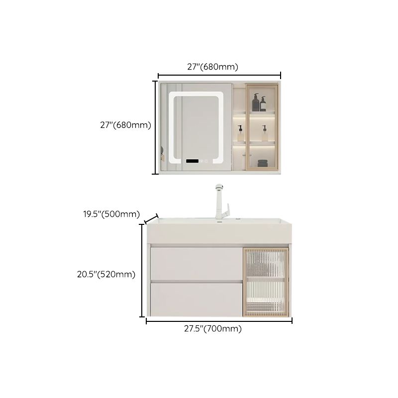 White Bathroom Vanity Mirror Rectangle Single Sink Wall Mount 2 Drawers Vanity with Door Clearhalo 'Bathroom Remodel & Bathroom Fixtures' 'Bathroom Vanities' 'bathroom_vanities' 'Home Improvement' 'home_improvement' 'home_improvement_bathroom_vanities' 1200x1200_48ae3efd-1bfd-4115-82ca-1ab13bde1b4b