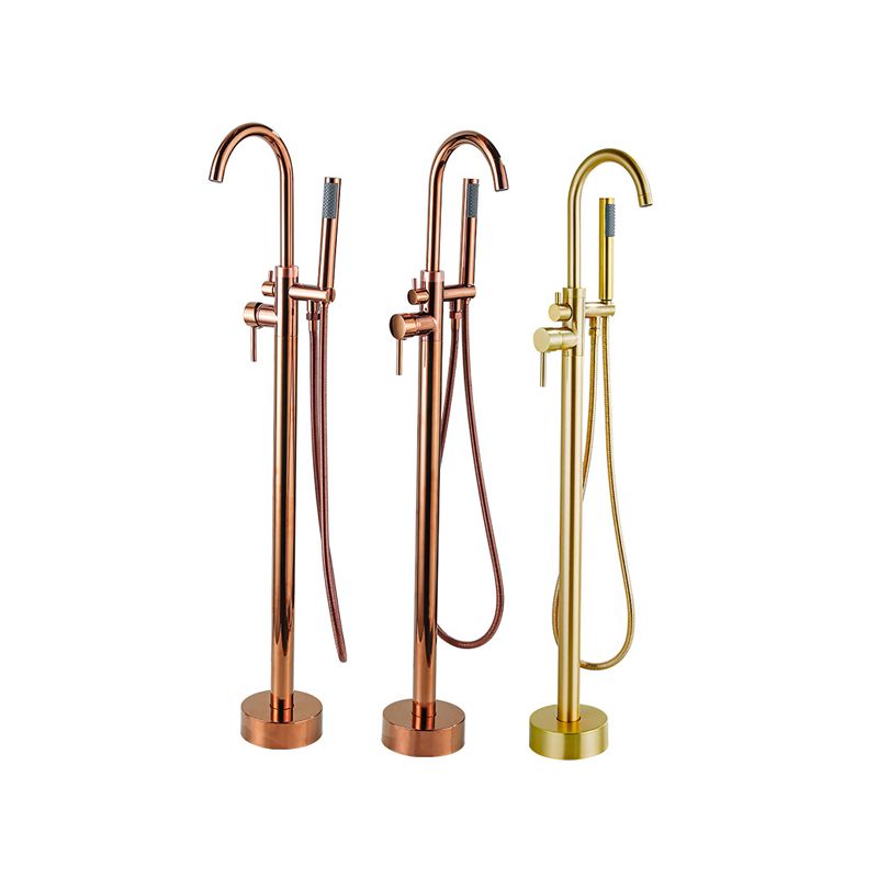 Contemporary Gold Bath Faucet Floor Mounted Full Copper High Arc Tub Faucet Trim Clearhalo 'Bathroom Remodel & Bathroom Fixtures' 'Bathtub Faucets' 'bathtub_faucets' 'Home Improvement' 'home_improvement' 'home_improvement_bathtub_faucets' 1200x1200_48f39f24-2659-4044-a84d-00b005c828eb