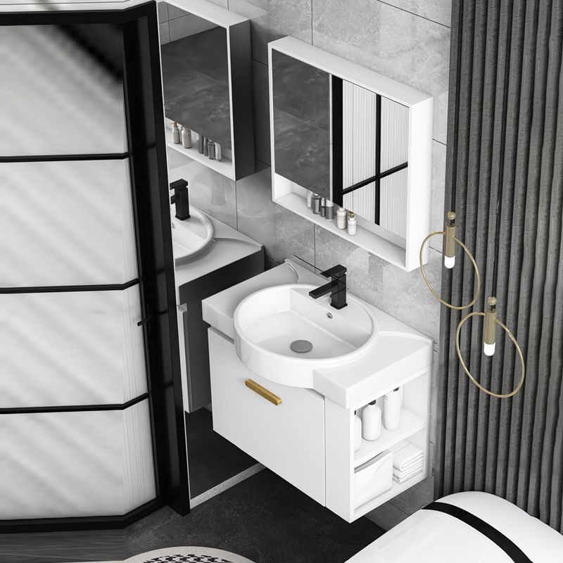 Modern Single Sink Vanity Set Wall Mount White Ceramic Vanity Clearhalo 'Bathroom Remodel & Bathroom Fixtures' 'Bathroom Vanities' 'bathroom_vanities' 'Home Improvement' 'home_improvement' 'home_improvement_bathroom_vanities' 1200x1200_48f9a0a5-1c43-4ab9-a2f2-7c15b08babfe